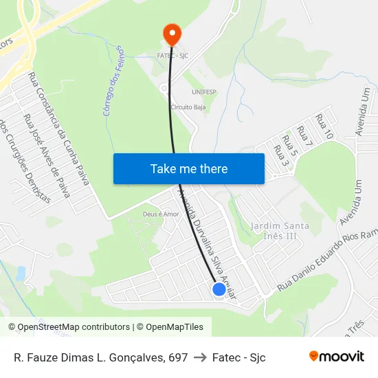 R. Fauze Dimas L. Gonçalves, 697 to Fatec - Sjc map