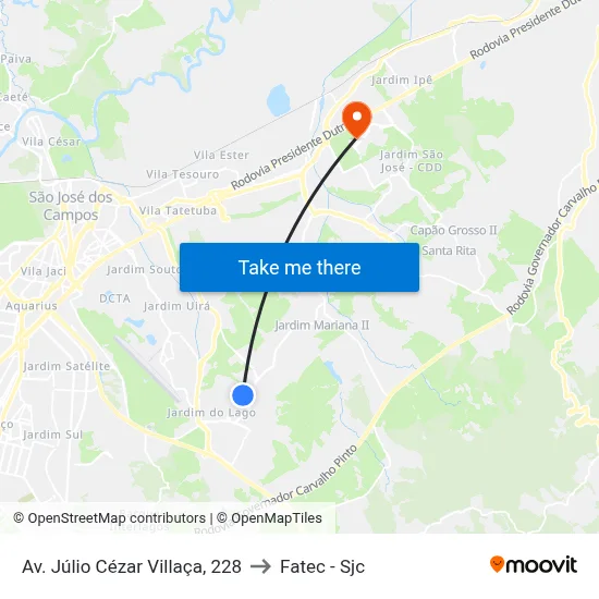 Av. Júlio Cézar Villaça, 228 to Fatec - Sjc map