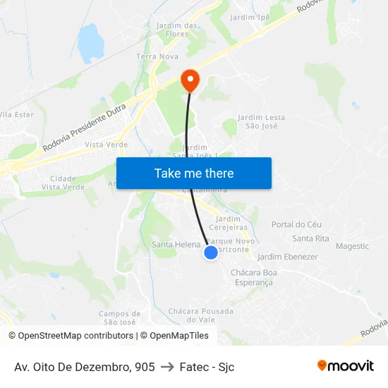 Av. Oito De Dezembro, 905 to Fatec - Sjc map
