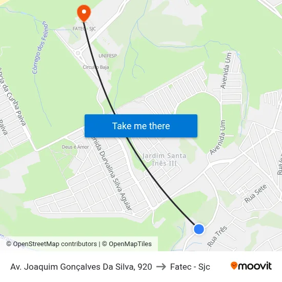 Av. Joaquim Gonçalves Da Silva, 920 to Fatec - Sjc map