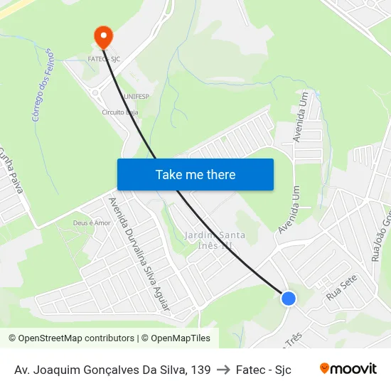 Av. Joaquim Gonçalves Da Silva, 139 to Fatec - Sjc map