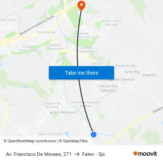 Av. Francisco De Moraes, 271 to Fatec - Sjc map