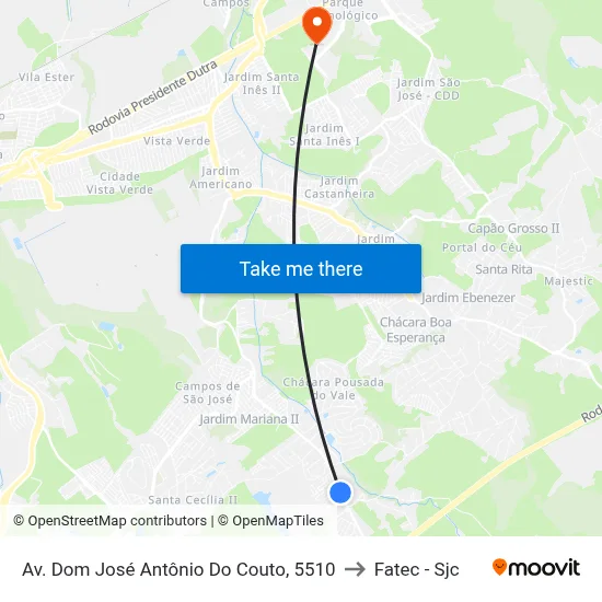 Av. Dom José Antônio Do Couto, 5510 to Fatec - Sjc map
