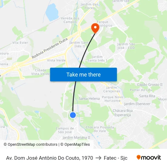 Av. Dom José Antônio Do Couto, 1970 to Fatec - Sjc map