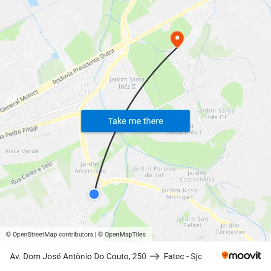 Av. Dom José Antônio Do Couto, 250 to Fatec - Sjc map
