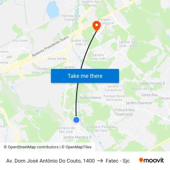 Av. Dom José Antônio Do Couto, 1400 to Fatec - Sjc map