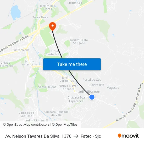 Av. Nelson Tavares Da Silva, 1370 to Fatec - Sjc map