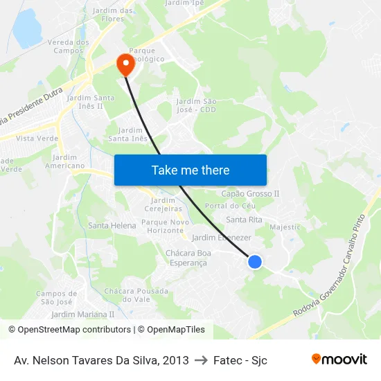 Av. Nelson Tavares Da Silva, 2013 to Fatec - Sjc map