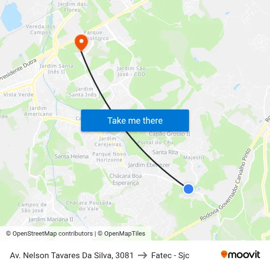 Av. Nelson Tavares Da Silva, 3081 to Fatec - Sjc map