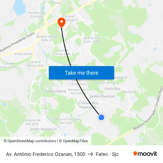 Av. Antônio Frederico Ozanan, 1500 to Fatec - Sjc map