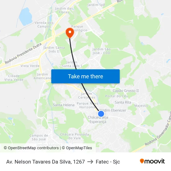 Av. Nelson Tavares Da Silva, 1267 to Fatec - Sjc map