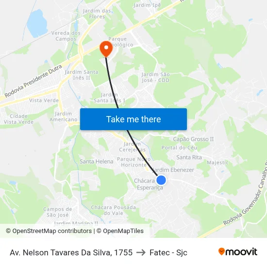 Av. Nelson Tavares Da Silva, 1755 to Fatec - Sjc map