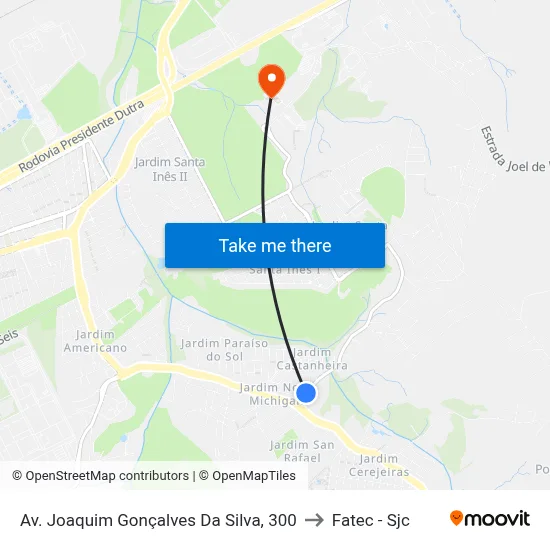 Av. Joaquim Gonçalves Da Silva, 300 to Fatec - Sjc map