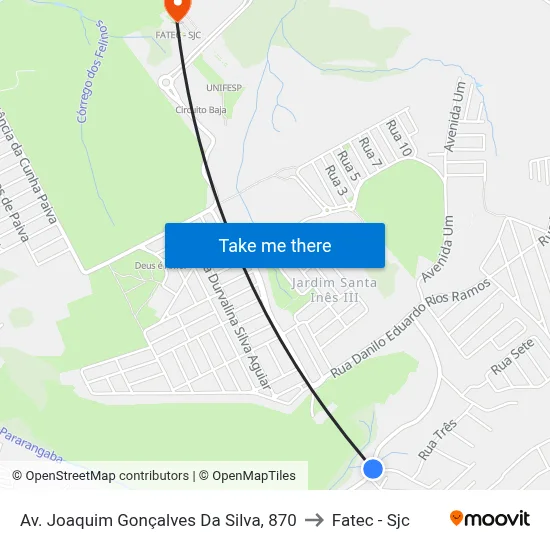 Av. Joaquim Gonçalves Da Silva, 870 to Fatec - Sjc map