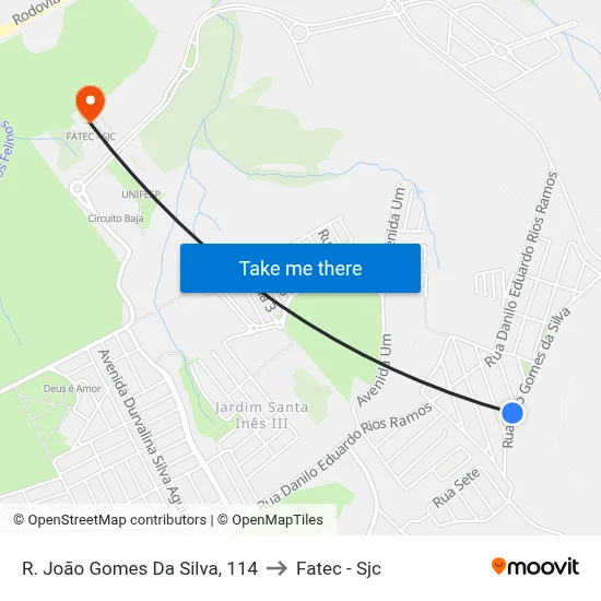 R. João Gomes Da Silva, 114 to Fatec - Sjc map