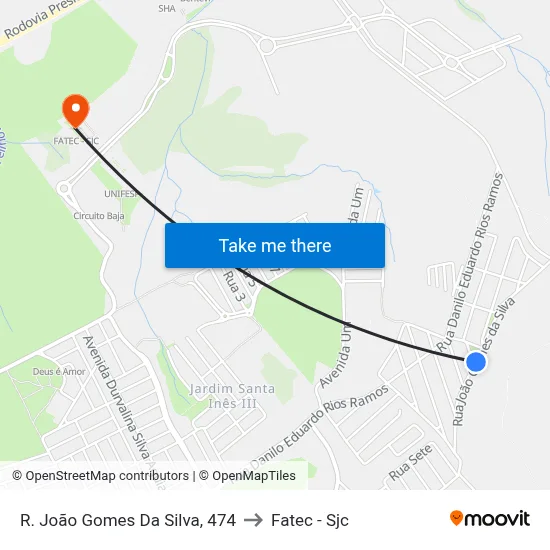 R. João Gomes Da Silva, 474 to Fatec - Sjc map