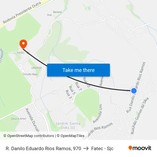 R. Danilo Eduardo Rios Ramos, 970 to Fatec - Sjc map