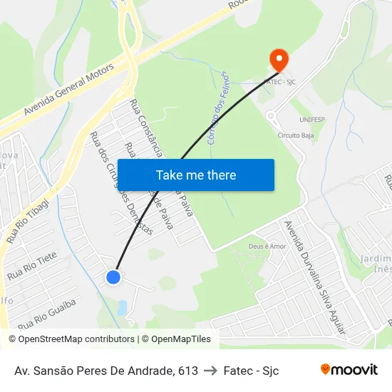 Av. Sansão Peres De Andrade, 613 to Fatec - Sjc map