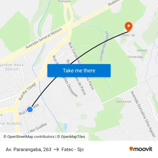 Av. Pararangaba, 263 to Fatec - Sjc map