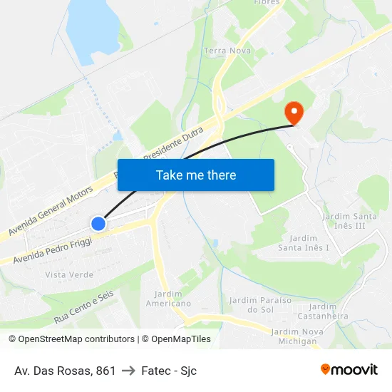 Av. Das Rosas, 861 to Fatec - Sjc map