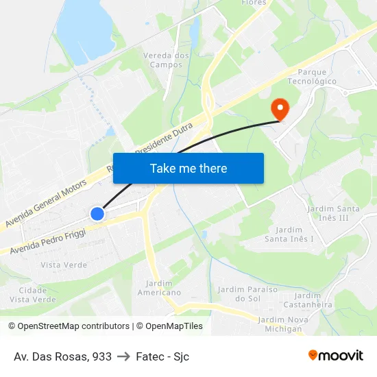 Av. Das Rosas, 933 to Fatec - Sjc map