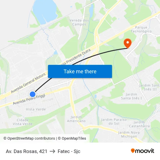 Av. Das Rosas, 421 to Fatec - Sjc map