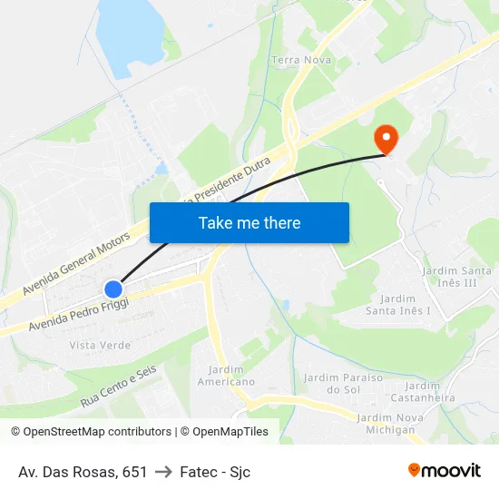 Av. Das Rosas, 651 to Fatec - Sjc map
