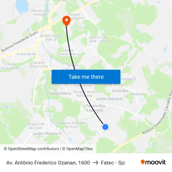 Av. Antônio Frederico Ozanan, 1600 to Fatec - Sjc map