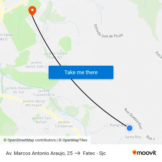 Av. Marcos Antonio Araujo, 25 to Fatec - Sjc map