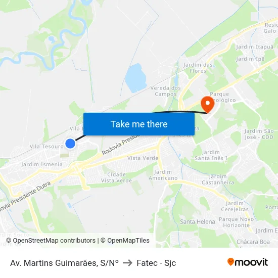 Av. Martins Guimarães, S/Nº to Fatec - Sjc map