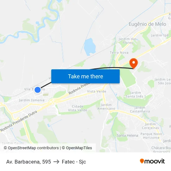 Av. Barbacena, 595 to Fatec - Sjc map