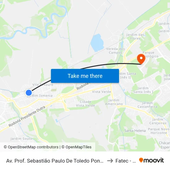 Av. Prof. Sebastião Paulo De Toledo Pontes, 455 to Fatec - Sjc map