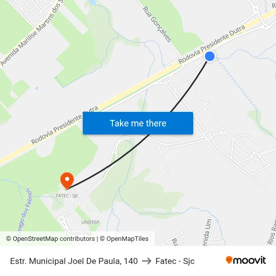 Estr. Municipal Joel De Paula, 140 to Fatec - Sjc map