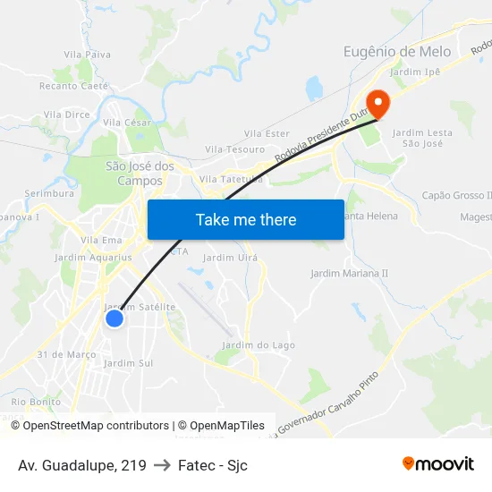 Av. Guadalupe, 219 to Fatec - Sjc map