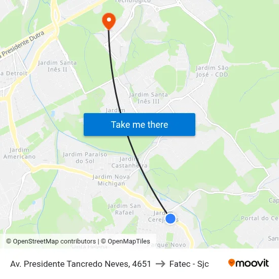 Av. Presidente Tancredo Neves, 4651 to Fatec - Sjc map
