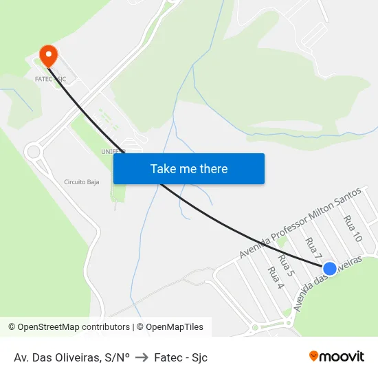 Av. Das Oliveiras, S/Nº to Fatec - Sjc map