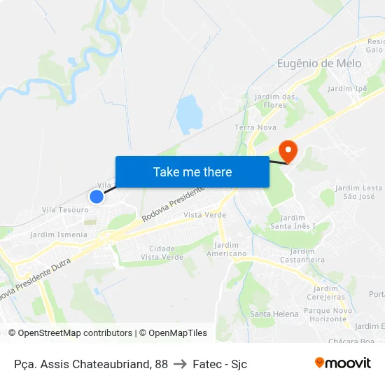 Pça. Assis Chateaubriand, 88 to Fatec - Sjc map