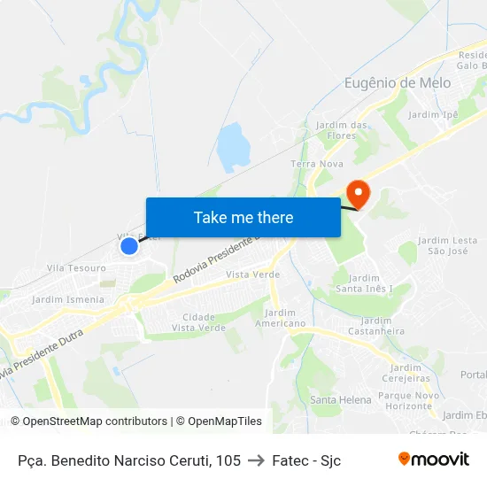 Pça. Benedito Narciso Ceruti, 105 to Fatec - Sjc map