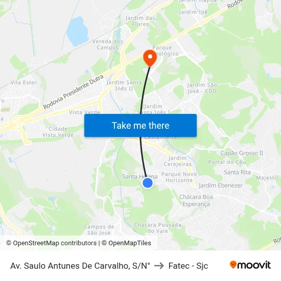 Av. Saulo Antunes De Carvalho, S/N° to Fatec - Sjc map