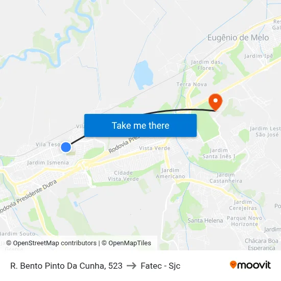 R. Bento Pinto Da Cunha, 523 to Fatec - Sjc map