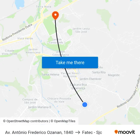 Av. Antônio Frederico Ozanan, 1840 to Fatec - Sjc map