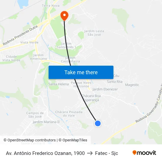 Av. Antônio Frederico Ozanan, 1900 to Fatec - Sjc map