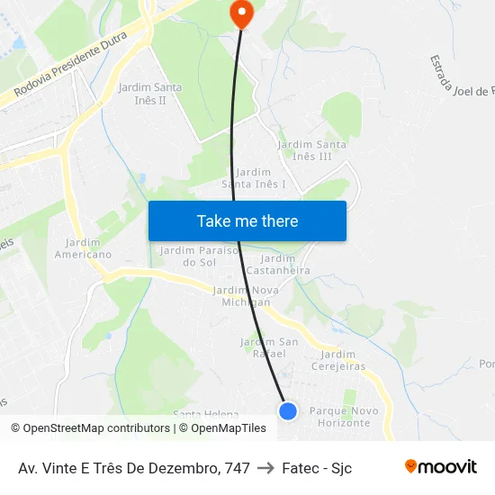 Av. Vinte E Três De Dezembro, 747 to Fatec - Sjc map