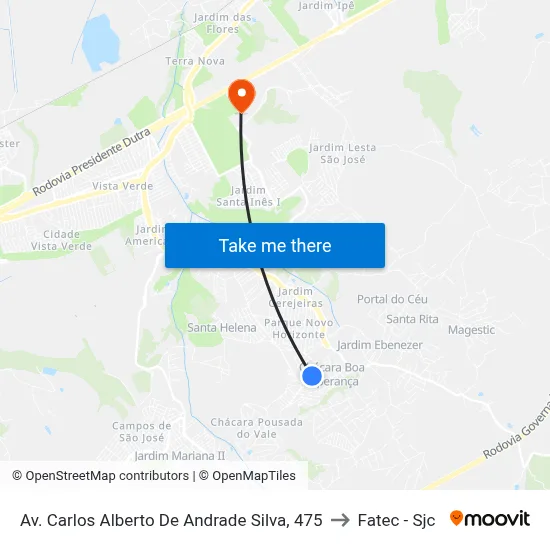 Av. Carlos Alberto De Andrade Silva, 475 to Fatec - Sjc map