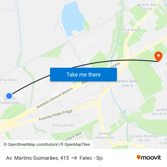 Av. Martins Guimarães, 415 to Fatec - Sjc map