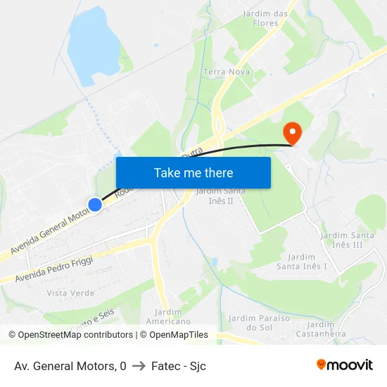 Av. General Motors, 0 to Fatec - Sjc map