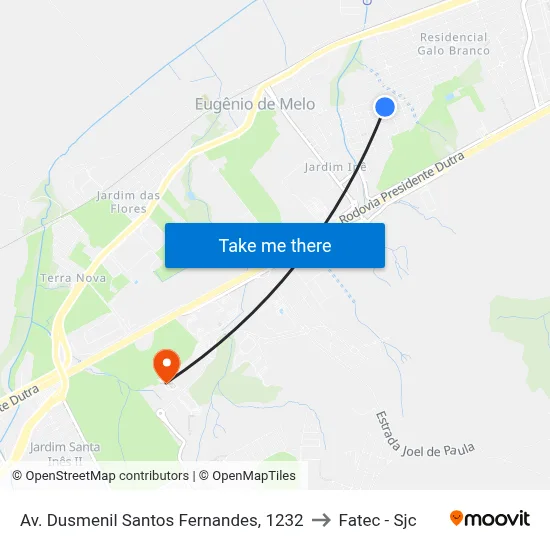 Av. Dusmenil Santos Fernandes, 1232 to Fatec - Sjc map