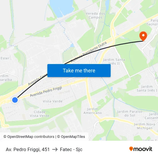 Av. Pedro Friggi, 451 to Fatec - Sjc map