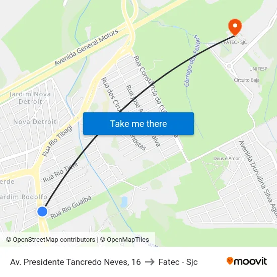 Av. Presidente Tancredo Neves, 16 to Fatec - Sjc map