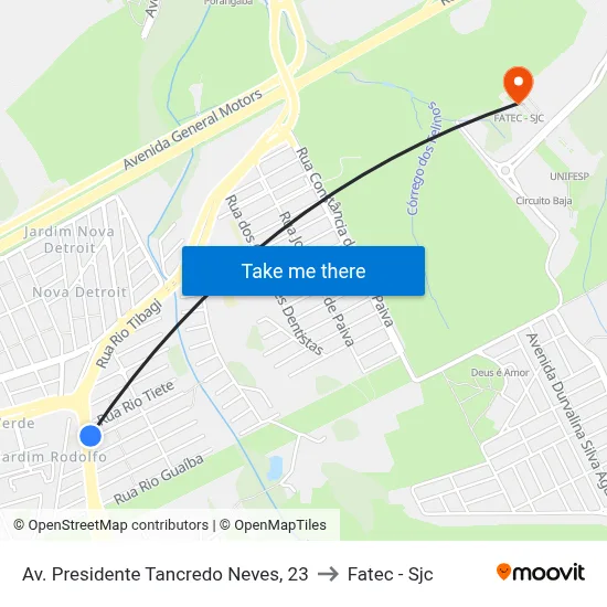 Av. Presidente Tancredo Neves, 23 to Fatec - Sjc map